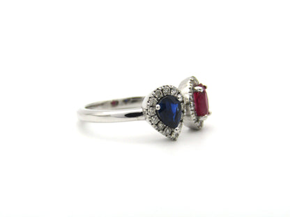 14K gold ruby and sapphire Toi et Moi ring.