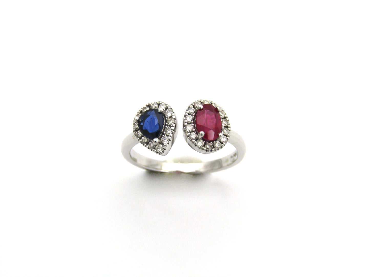 14K gold ruby and sapphire Toi et Moi ring.