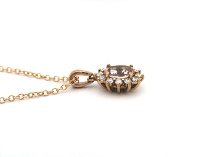 9K gold morganite and diamond pendant by Browns.