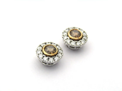 18K gold cognac diamond halo earrings by Browns.