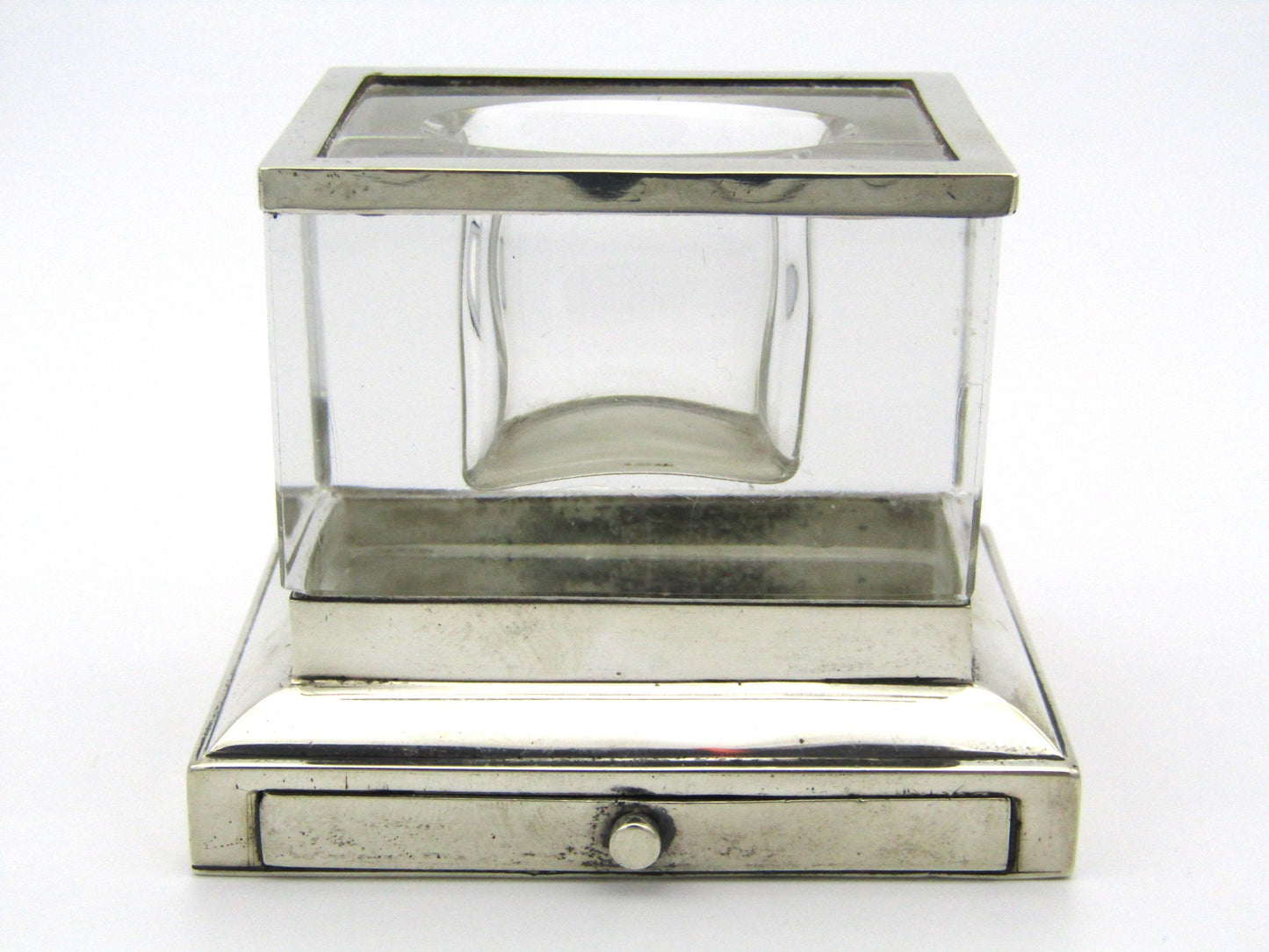 Silver and glass stamp box by William Leuchers, London, 1889.