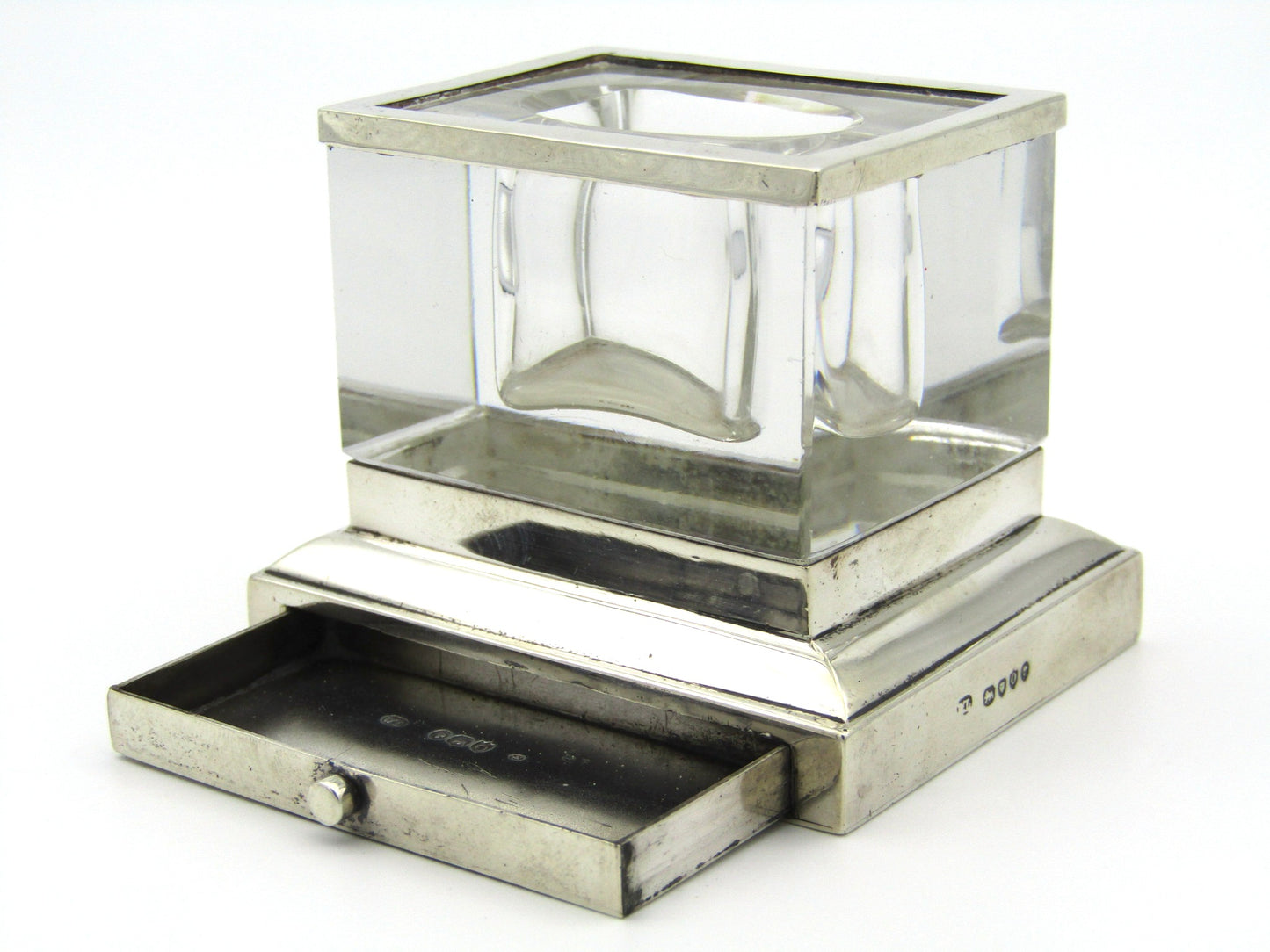 Silver and glass stamp box by William Leuchers, London, 1889.