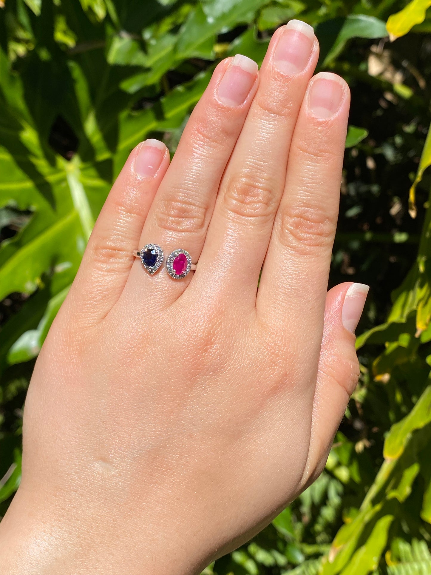 14K gold ruby and sapphire Toi et Moi ring.