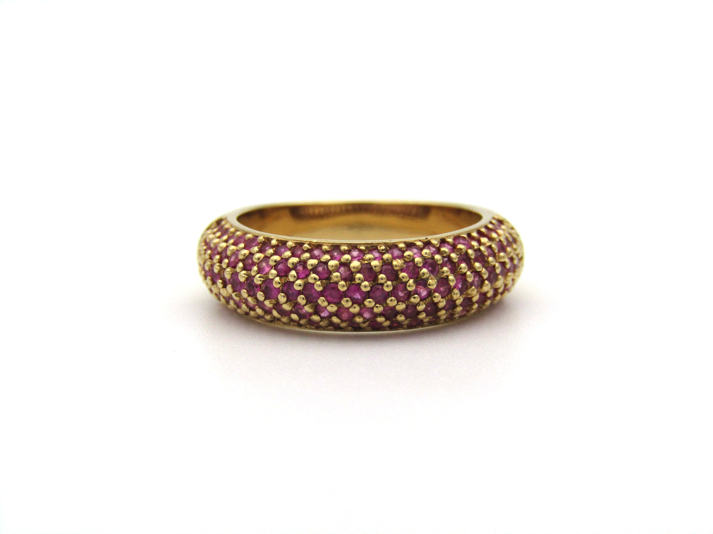 18K gold pavé ruby bombe ring.