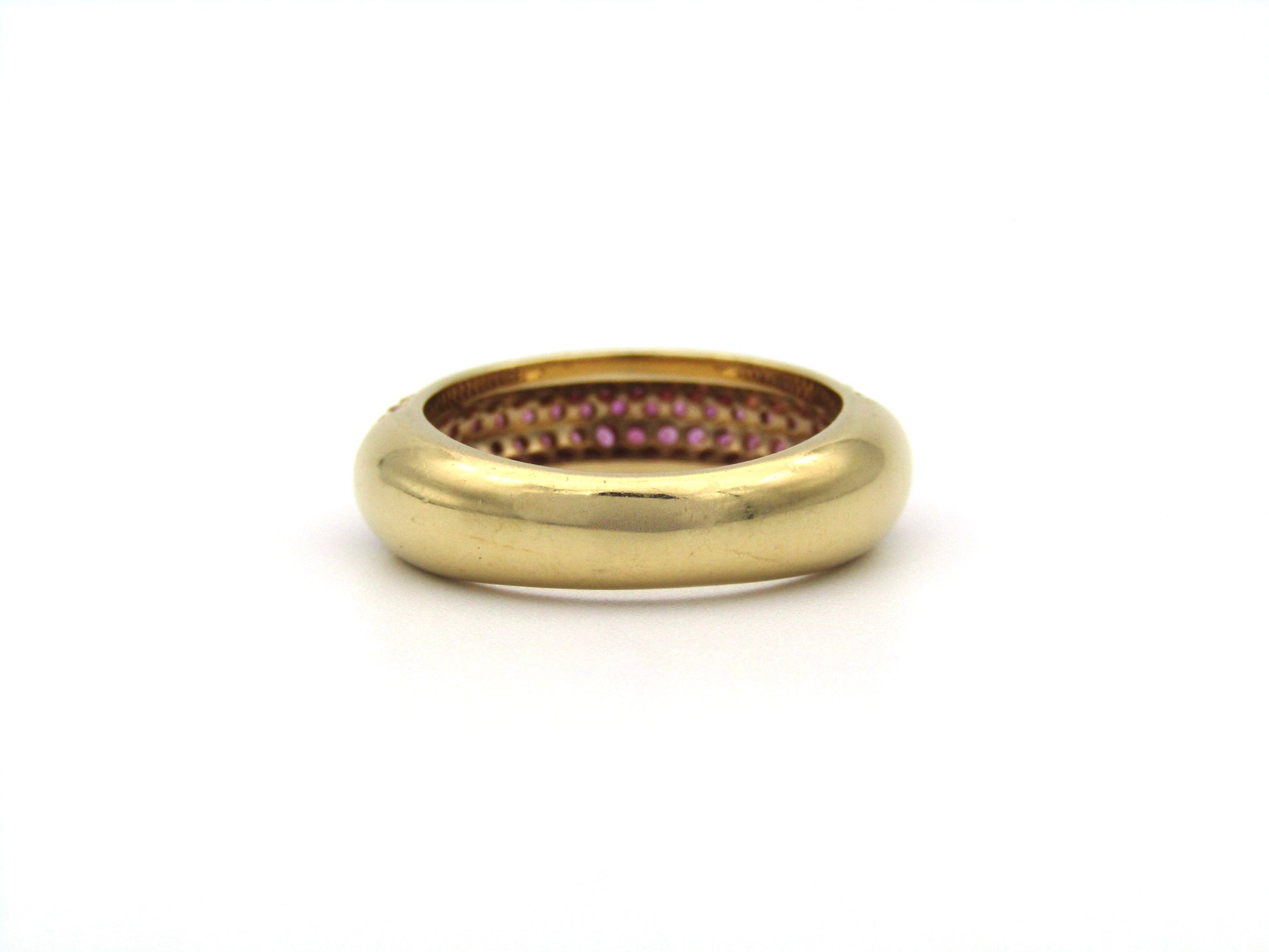 18K gold pavé ruby bombe ring.