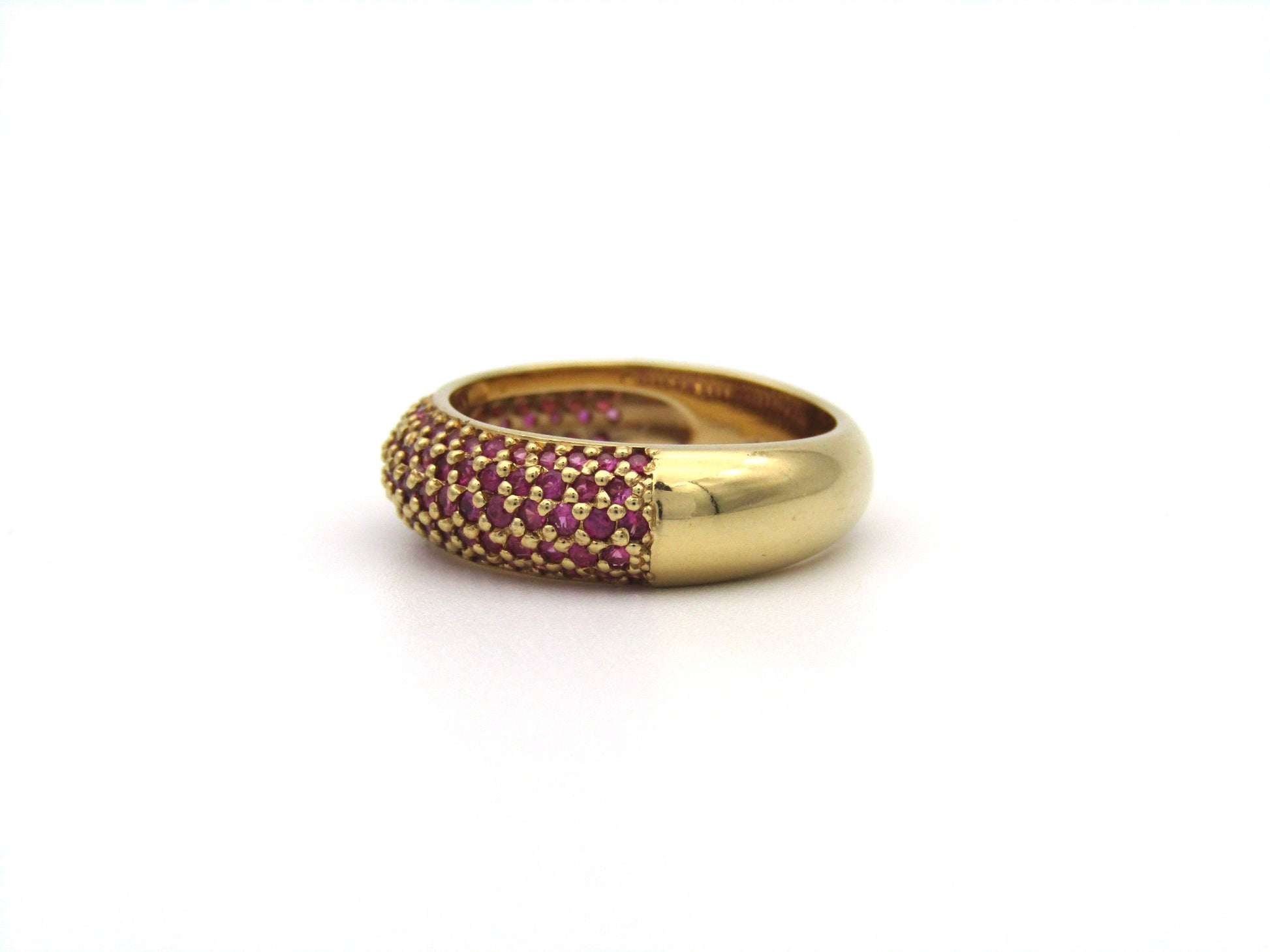 18K gold pavé ruby bombe ring.