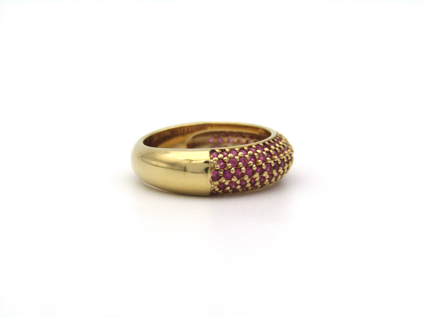 18K gold pavé ruby bombe ring.