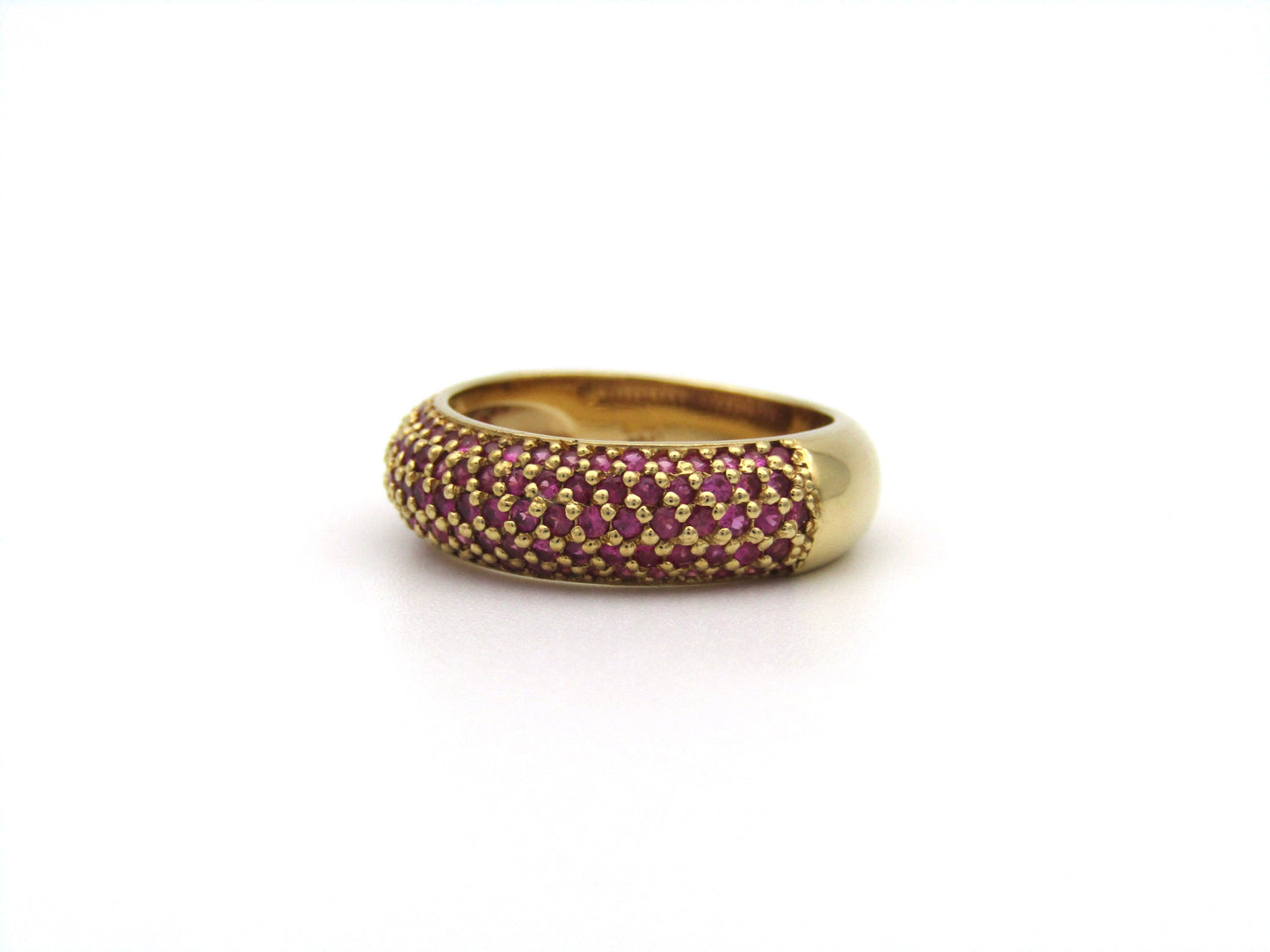 18K gold pavé ruby bombe ring.