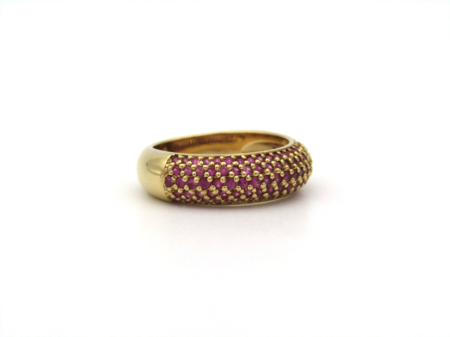 18K gold pavé ruby bombe ring.