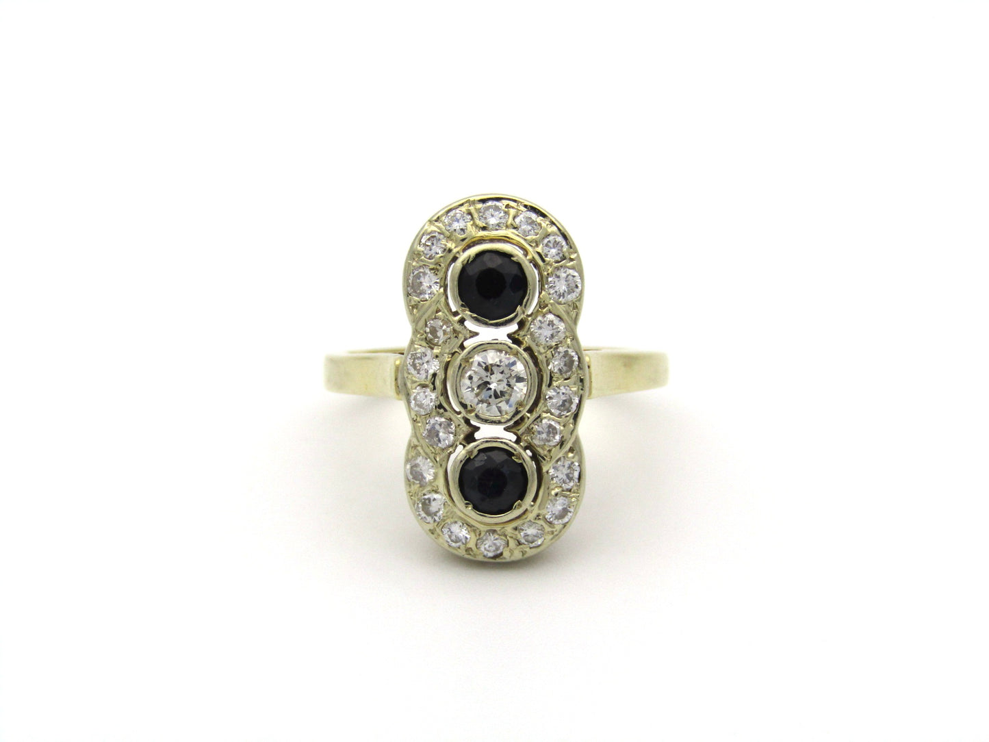 14K gold Art Deco sapphire and diamond ring.