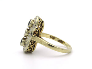 14K gold Art Deco sapphire and diamond ring.