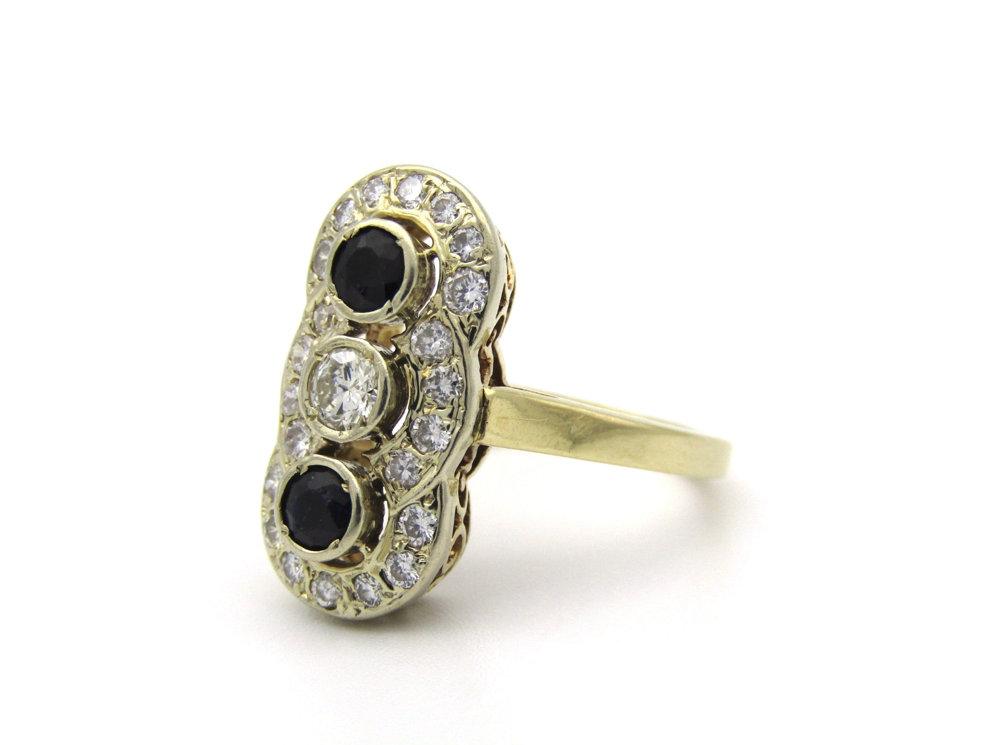 14K gold Art Deco sapphire and diamond ring.