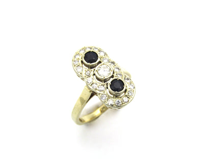 14K gold Art Deco sapphire and diamond ring.