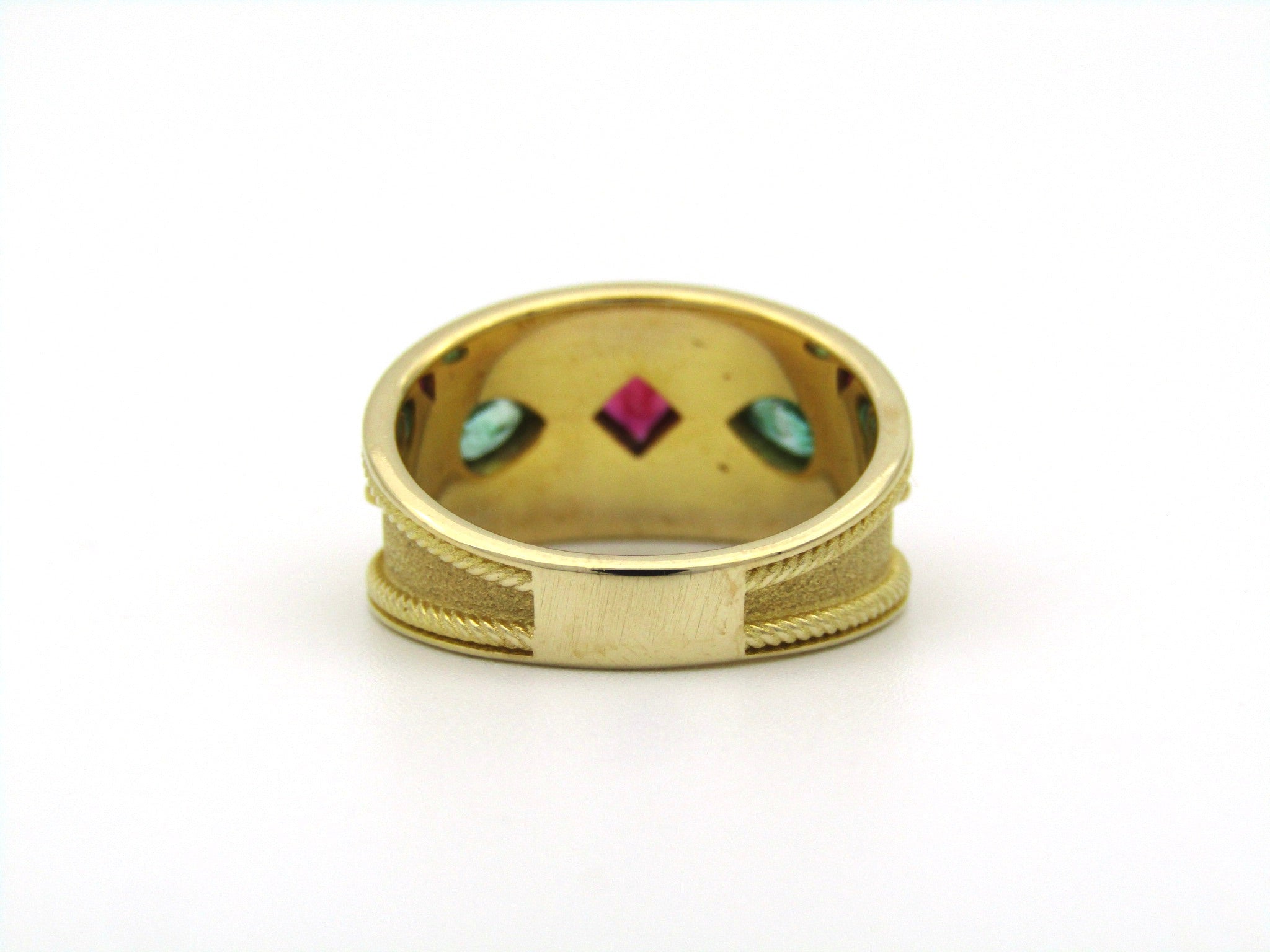 14K gold ruby and emerald ring.