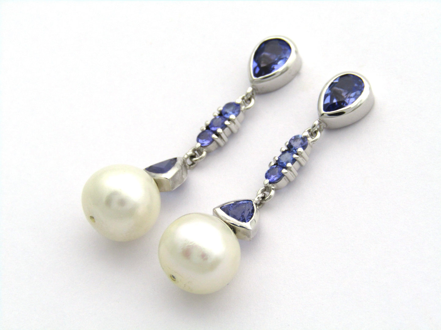 14K gold pearl and tanzanite earrings.