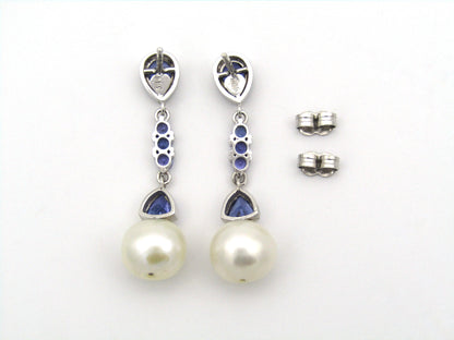 14K gold pearl and tanzanite earrings.