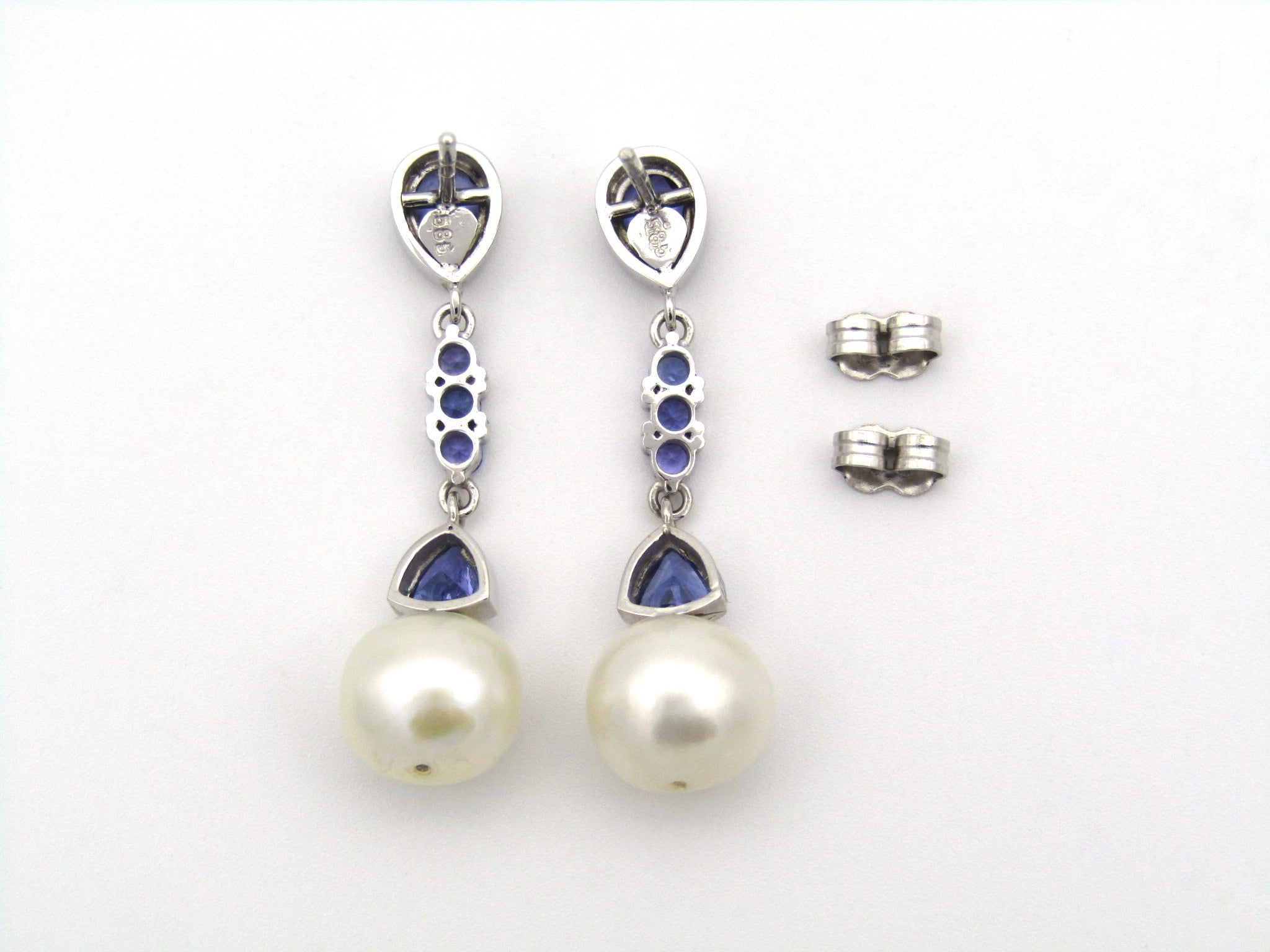 14K gold pearl and tanzanite earrings.