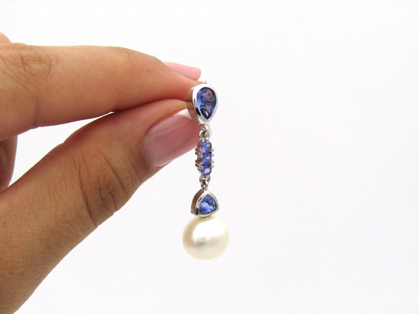 14K gold pearl and tanzanite earrings.