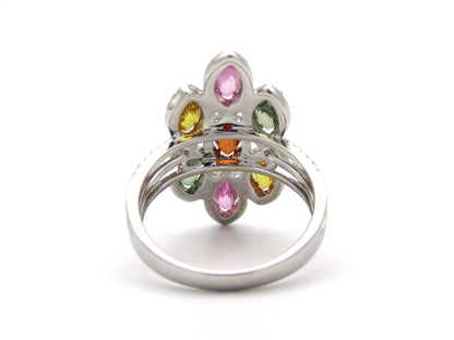 18K gold multi-colour sapphire and diamond ring.