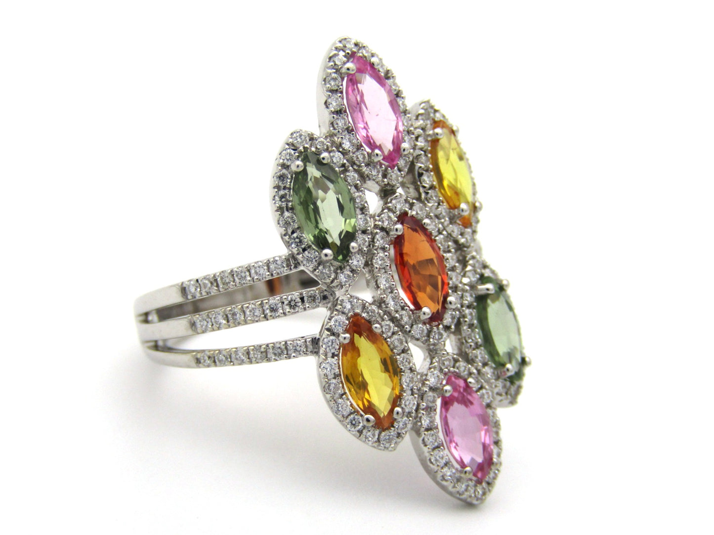 18K gold multi-colour sapphire and diamond ring.