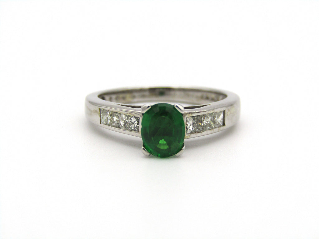 14kt white gold tsavorite and diamond ring.