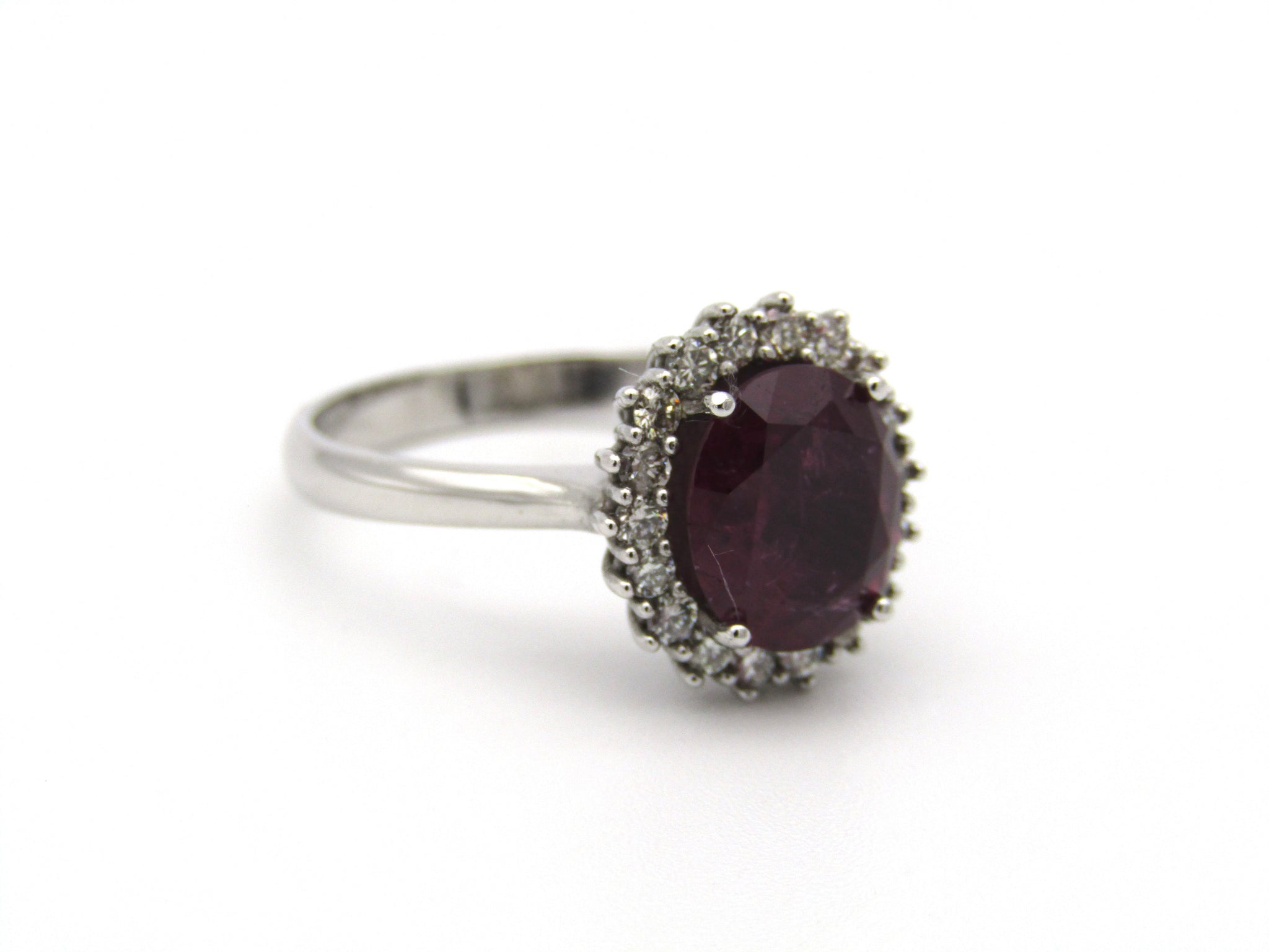 14kt gold rubellite and diamond ring.