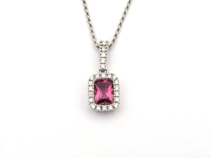 14kt white gold Pink Tourmaline and diamonds pendant.