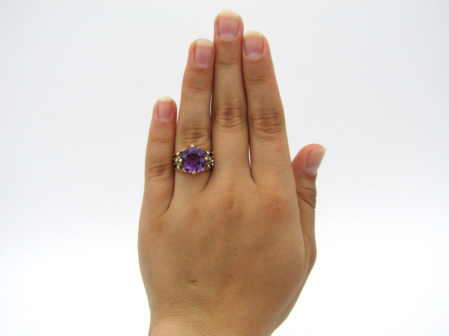 18K gold amethyst and diamond ring.