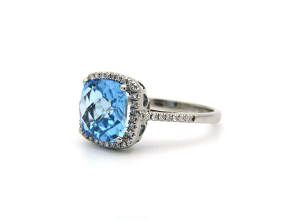 14K gold blue topaz and diamond ring by Browns.